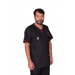 copy of Male Basic Scrub - Black Red Piping
