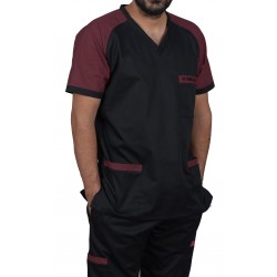 OT Uniform Black Maroon nursing dress medical scrub contrast