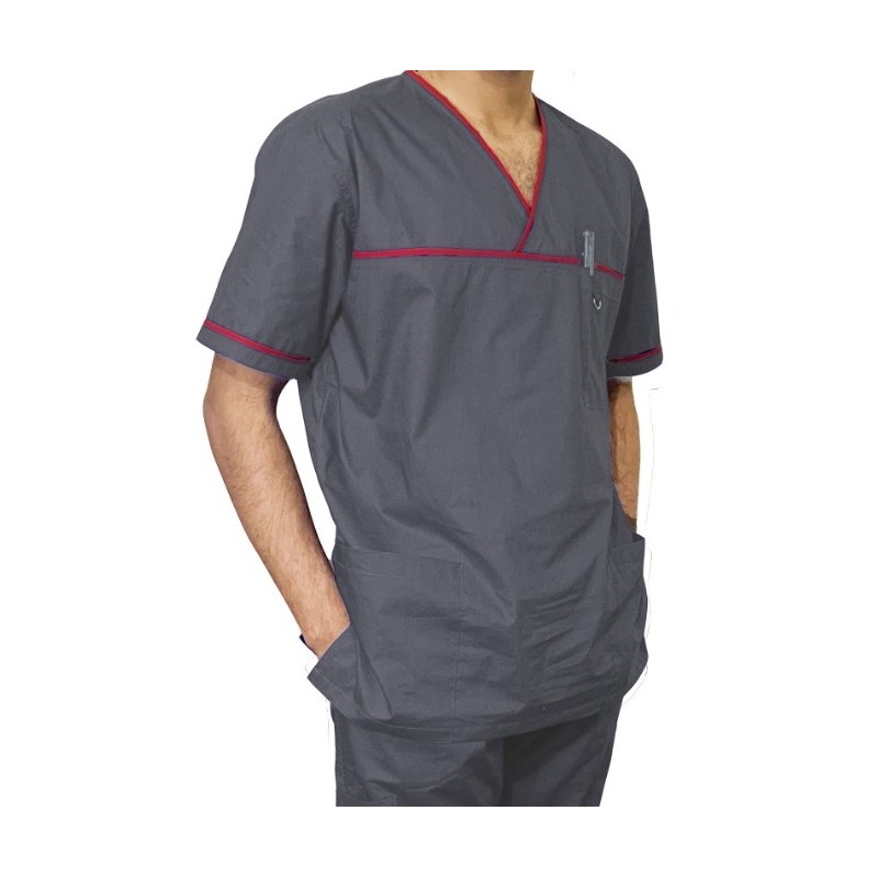 OT Uniform nursing dress medical scrub cross neck gray