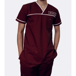 OT Uniform nursing dress medical scrub cross neck maroon white piping