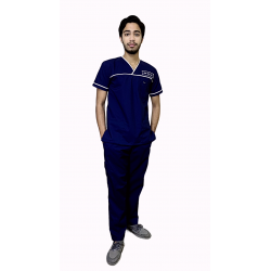 OT Uniform nursing dress medical scrub cross neck navy blue white piping